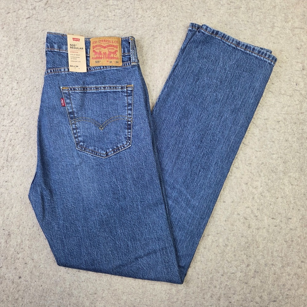 Levi's 505 Regular Fit Men's Jeans Size 34x34 Blue Denim Workwear NEW